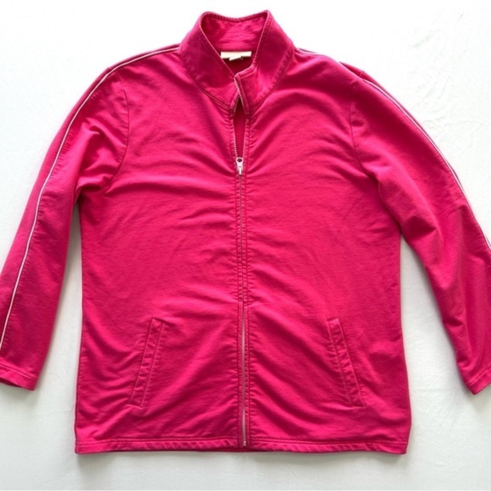 Appleseed’s Pink zip front pink jacket with hood size large